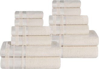 12Pc Zero Twist Cotton Dobby Border Plush Soft Absorbent Towel Set-AB