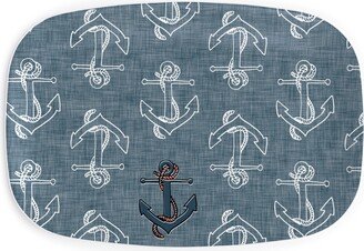 Serving Platters: Anchors Away - Textured Blue Serving Platter, Blue