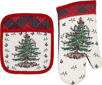 Tree Tartan Pot Holder and Oven Mitt Set