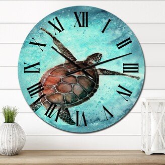 Designart 'Colorful Sea Turtle Swimming In The Ocean' Nautical & Coastal wall clock