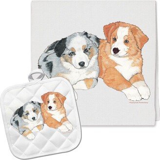 Australian Shepherd Aussie Kitchen Dish Towel & Pot Holder Gift Set