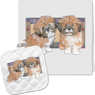 Lhasa Apso Kitchen Dish Towel & Pot Holder Gift Set