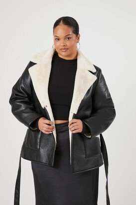 Women's Faux Fur & Leather Coat in Black/Tan, 1X