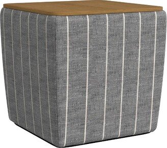 Storage Ottoman with Wood Top Woven Stripe Midnight