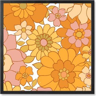 Photo Tiles: Avery Retro Floral Photo Tile, Black, Framed, 8X8, Orange