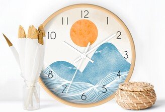 Boho Clock, Mountain & Sun Wall Minimalist Clock Wall, Decor, Bedside Decorative Clocks, Bohemian