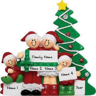Family Of 4 Opening Presents - Christmas Ornament Holiday Table Decor Our Grandchildren Personalized Gift For Grandparents