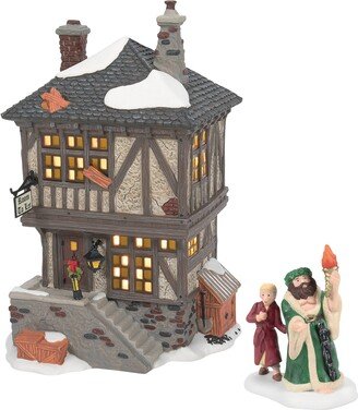 Porcelain Dickens Village a Christmas Carol Visiting The Miner's Home Building and Figurine Set