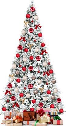 Tangkula Artificial Snow Flocked Christmas Tree, 8FT Hinged Christmas Tree W/ 1239 Branch Tips