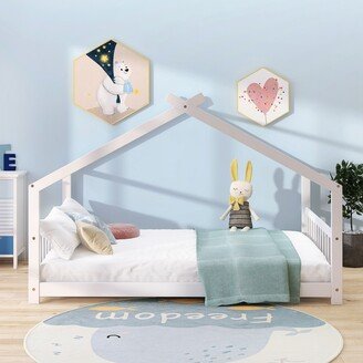 GREATPLANINC Full Size Playhouse Bed, Wooden Montessori Platform Bed Frame for Kids-AA