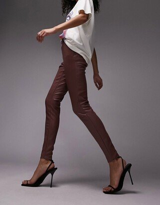 faux leather skinny pants in dark rose