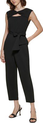 Petites Womens Cut-Out Cropped Jumpsuit