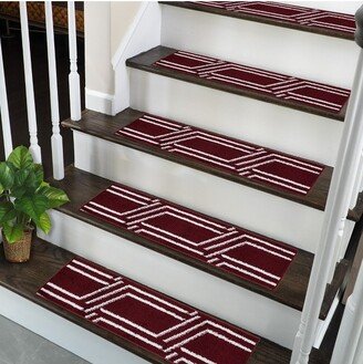 Stair Treads Plaza Collection Contemporary and Soft Stair Treads, Pack of 4/7/13[Red-White,13]