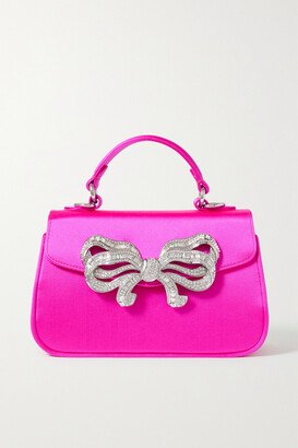 Bow Top Embellished Satin Clutch - Pink