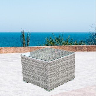 Miami Rattan Wicker Side Table With Glass Top - Grey