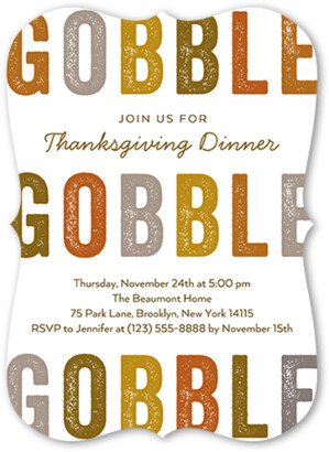 Thanksgiving Invitations: Thanks Gobble Fall Invitation, White, 5X7, Pearl Shimmer Cardstock, Bracket