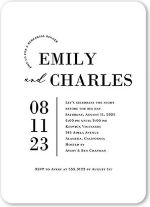 Rehearsal Dinner Invitations: Adorned Accent Rehearsal Dinner Invitation, White, 5X7, Matte, Signature Smooth Cardstock, Rounded
