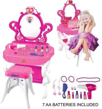 Dimple 2-in-1 Princess Pretend Play Vanity Set Table with Working Piano Beauty Set for Girls with Toy Makeup