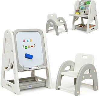 2 in 1 Kids Easel Desk Chair Set Book Rack Adjustable Art Painting Board - 25'' x 21'' x 30'' - 39''