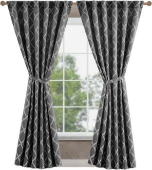 Lynee Textured Diamond Patterned Blackout Back Tab Window Curtain Panel Pair With Tiebacks Collection