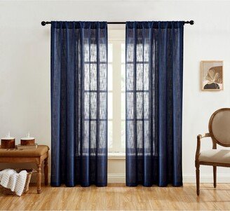 Linda Faux Linen Textured Semi Sheer Privacy Light Filtering Window Rod Pocket Floor Length Thick Curtains Drapery Panels for Office & Living R-AB