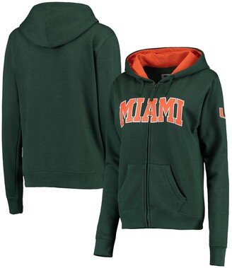 Women's Green Miami Hurricanes Arched Name Full Zip Hoodie