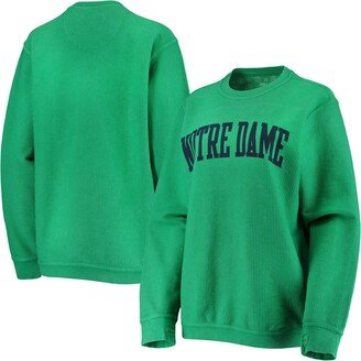 Women's Pressbox Green Distressed Notre Dame Fighting Irish Comfy Cord Vintage-Like Wash Basic Arch Pullover Sweatshirt