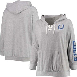 Women's Plus Size Heathered Gray Indianapolis Colts Lace-Up Pullover Hoodie