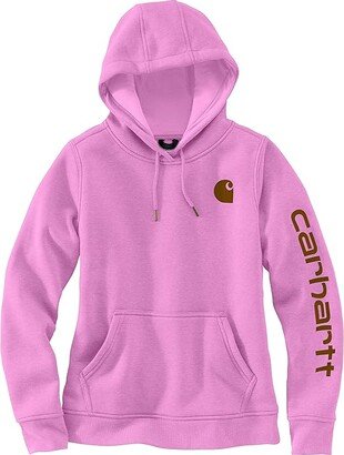 Plus Size Clarksburg Sleeve Logo Hooded Sweatshirt (Foxglove Heather) Women's Clothing