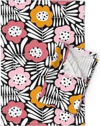 Modern Floral Tea Towels | Set Of 2 - Climbing Flowers By Sandra Hutter Designs Contemporary Bold Linen Cotton Spoonflower