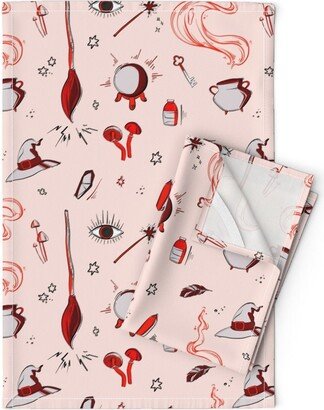 Witchcraft Tea Towels | Set Of 2 - Whimsical Witch By Milatoo Cauldron Crystal Ball Woodland Forest Linen Cotton Spoonflower