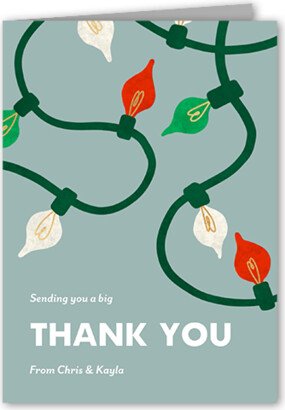 Thank You Cards: Fun String Lights Thank You Card, Green, 3X5, Matte, Folded Smooth Cardstock