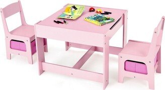 3 in 1 Wood Activity Table Chair Set w/Storage Box Pink
