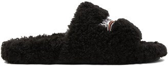 Black Furry Slide Sandals