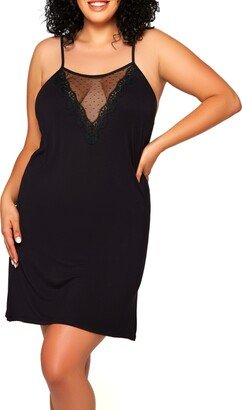 Plus Size Molly Soft Knit Elegant Dotted Mesh Plunge Chemise Lingerie