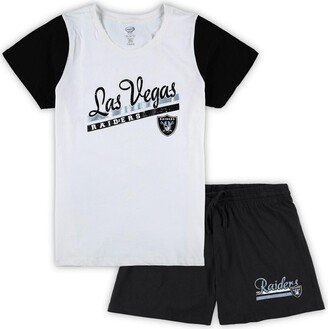 Women's Concepts Sport White, Black Las Vegas Raiders Plus Size Downfield T-shirt and Shorts Sleep Set - White, Black