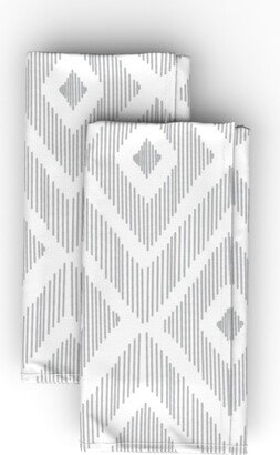 Cloth Napkins: Ikat - Gray And White Cloth Napkin, Longleaf Sateen Grand, Gray