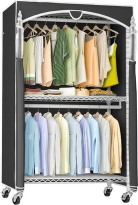 VIPEK V12C Heavy Duty Rolling Garment Rack with Cover Clothing Rack, White Rack with Black Clear Window Cover