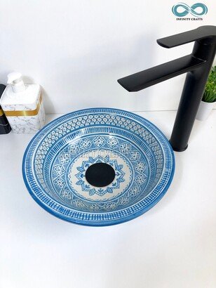 Ceramic Sink Moroccan, Bathroom Vessel Washbasin Pottery 100% Handmade, Amazing