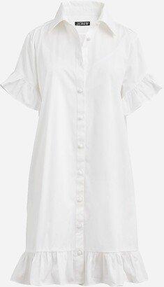 Ruffle-hem shirtdress in cotton poplin