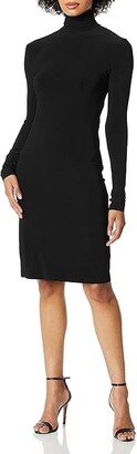 Women's Slim Fit Long Sleeve Turtle Dress to Knee (Black) Women's Dress