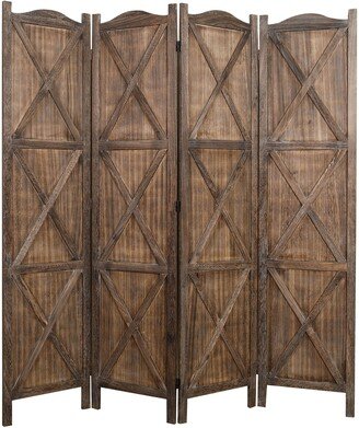 Rancho Barn 4 Panel Room Divider , Folding Screen, Privacy Screen, Paulownia Wood, Rustic Brown