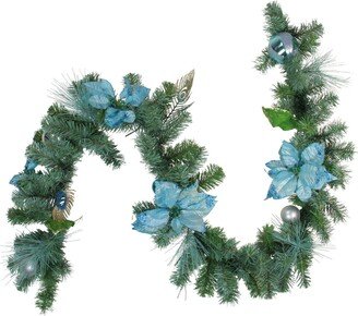 Northlight Peacock Feather and Poinsettia Artificial Christmas Garland-Unlit