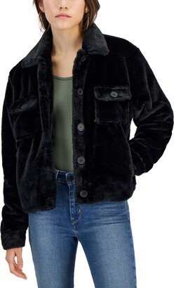 Juniors' Faux-Fur Long-Sleeve Trucker Shacket