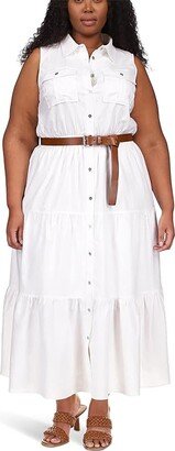 Size Linen Slub Tiered Dress (White) Women's Dress