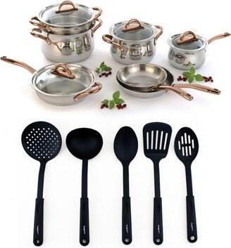 Ouro Gold 16Pc 18/10 Stainless Steel Cookware Set with Glass Lids