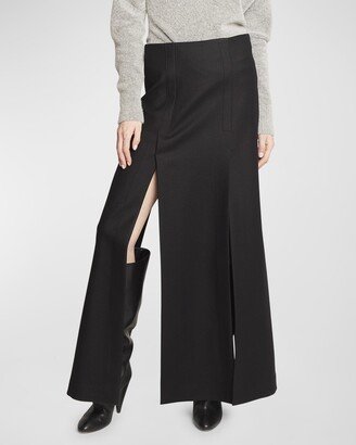 Long Wool Felt Slit Skirt