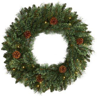 Mountain Pine Artificial Christmas Wreath with 35 Led Lights and Pinecones