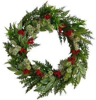 Cedar, Eucalyptus and Berries Artificial Christmas Wreath, 24