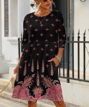 Black & Pink Paisley A-Line Dress - Women & Plus